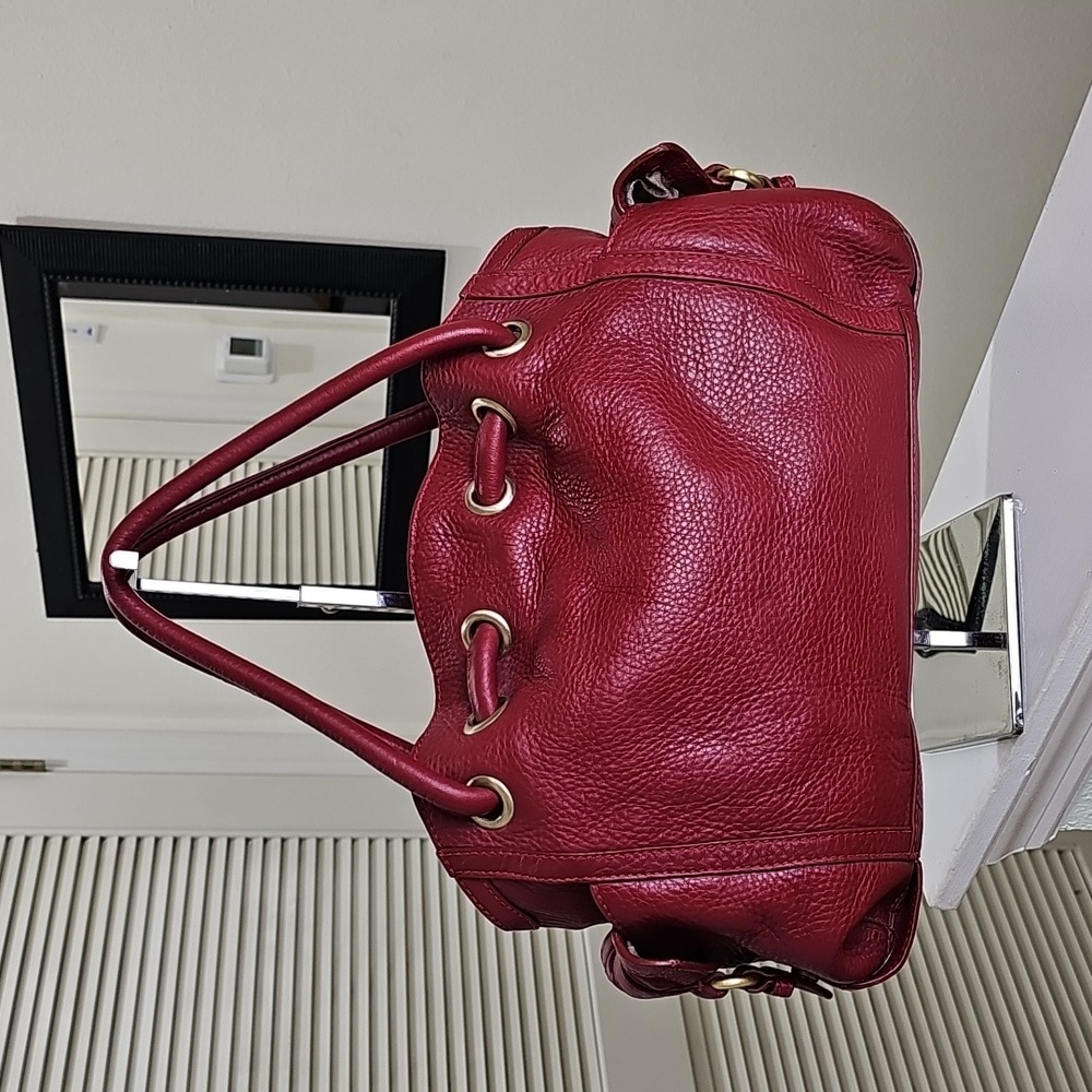 Cole Haan Brick Red Pebbled Leather Large Drawstring Handbag EUC - Picture 12 of 17